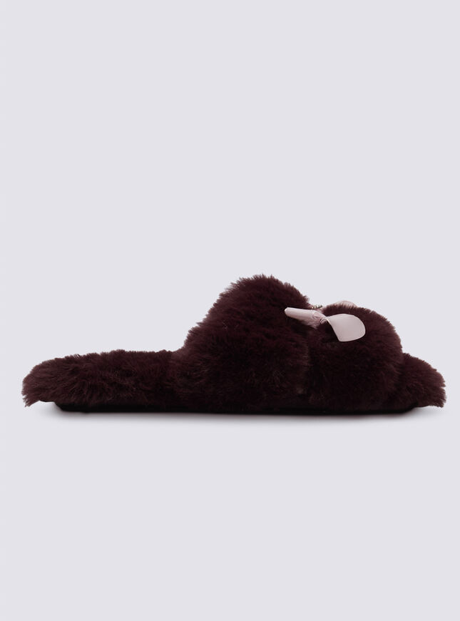 Heart fluffy bow slider slippers