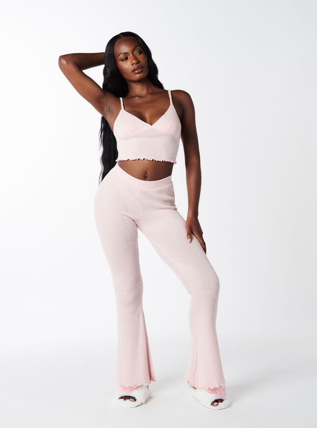 Leila ribbed flared trousers, Light Pink