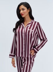 Oversized striped satin long pyjama set