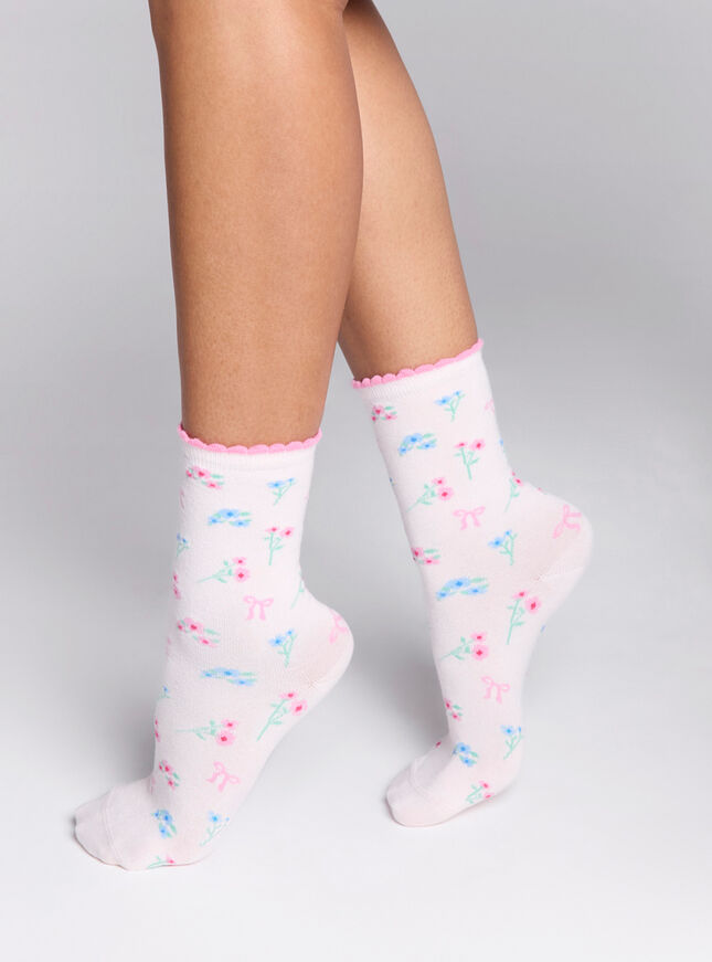 2 pack floral & bow cotton ankle socks