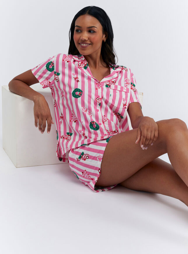 Striped Christmas pyjama shorties in a bag