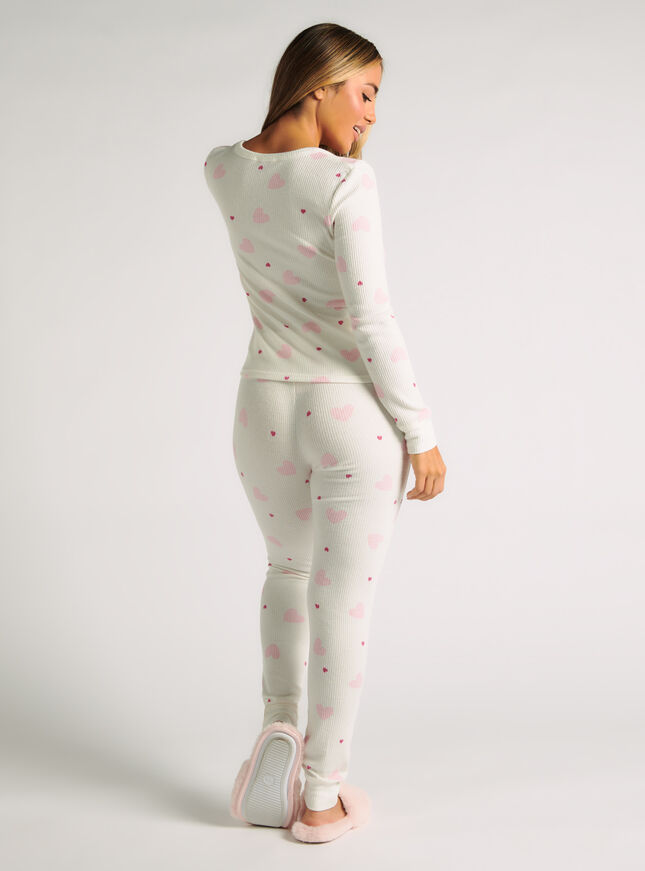Heart print ribbed henley pyjama set