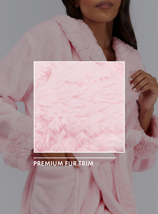 Fur-trimmed midi dressing gown