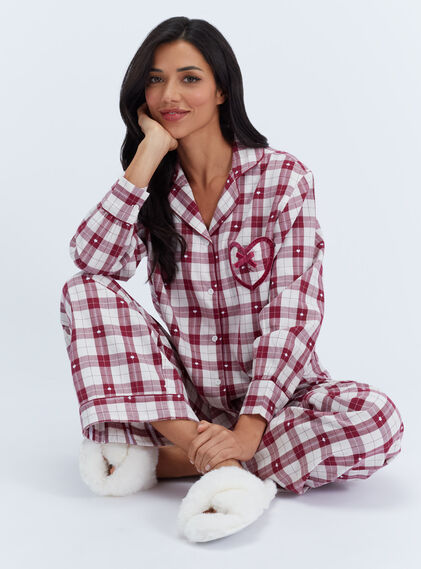 Checked heart cotton long pyjama set