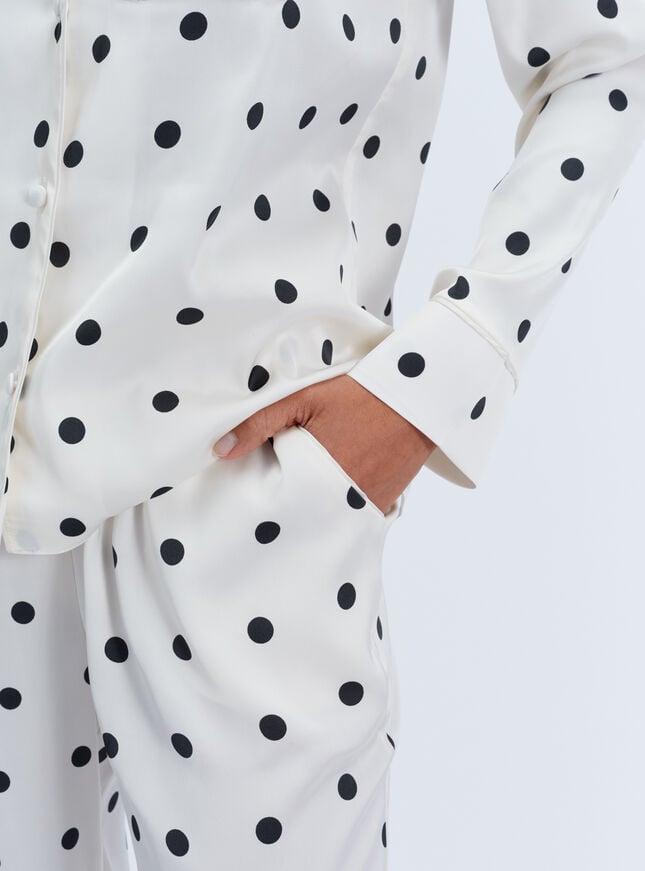 Polka dot satin long pyjama set