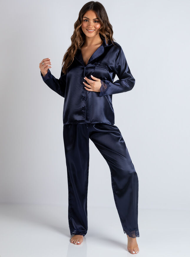 Marnie satin and lace revere and pant set