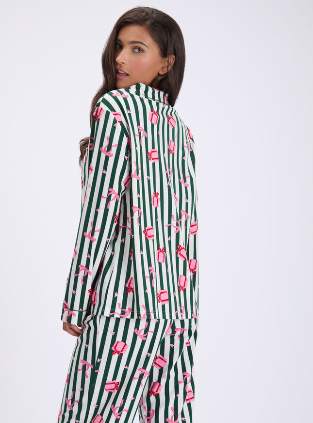 Present stripe fleece pyjamas in a bag