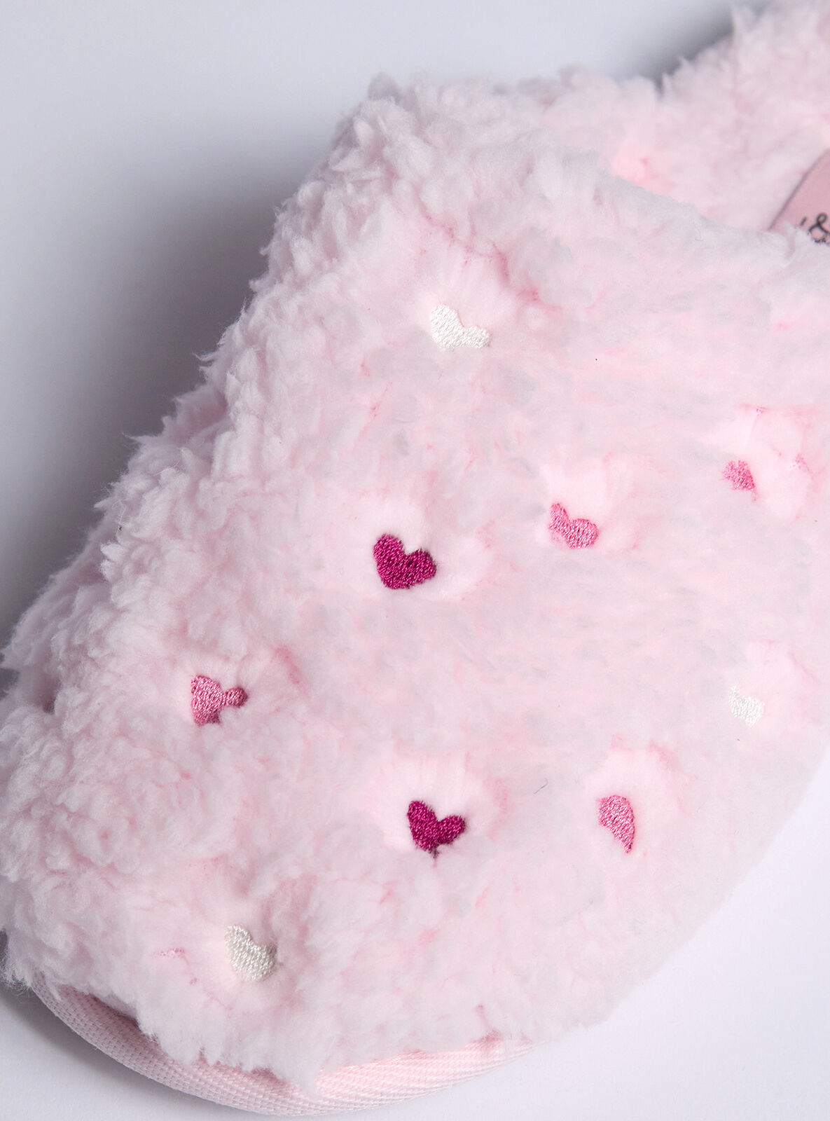 Teddy Fleece Heart Embroidered Mule Slippers | Boux Avenue