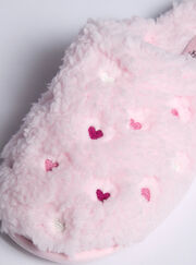 Teddy fleece heart embroidered mule slippers