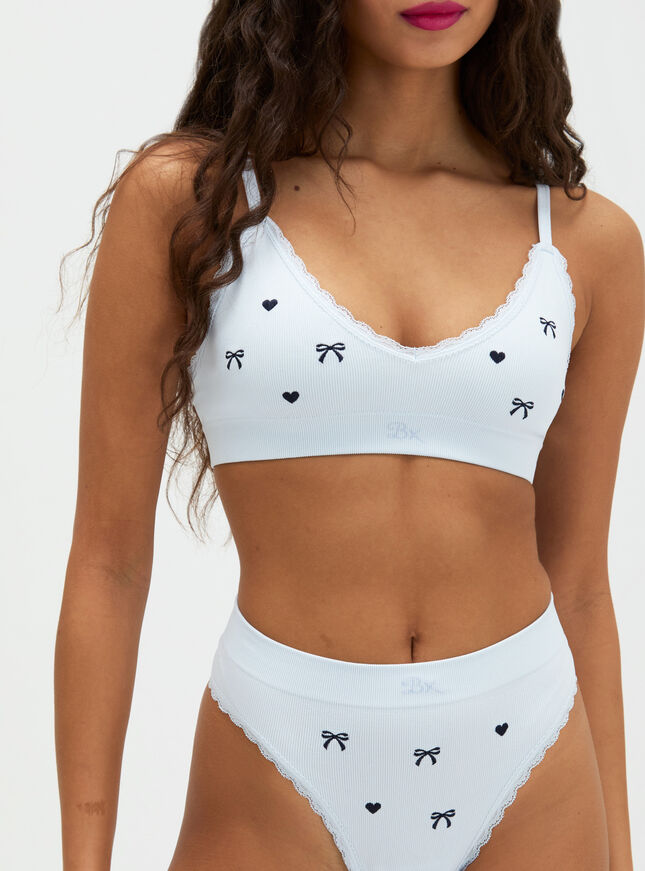Bow embroidered seamless thong