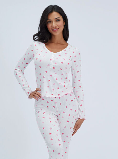 Heart ribbed long pyjama set