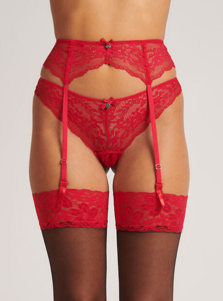 Red lace top hold ups
