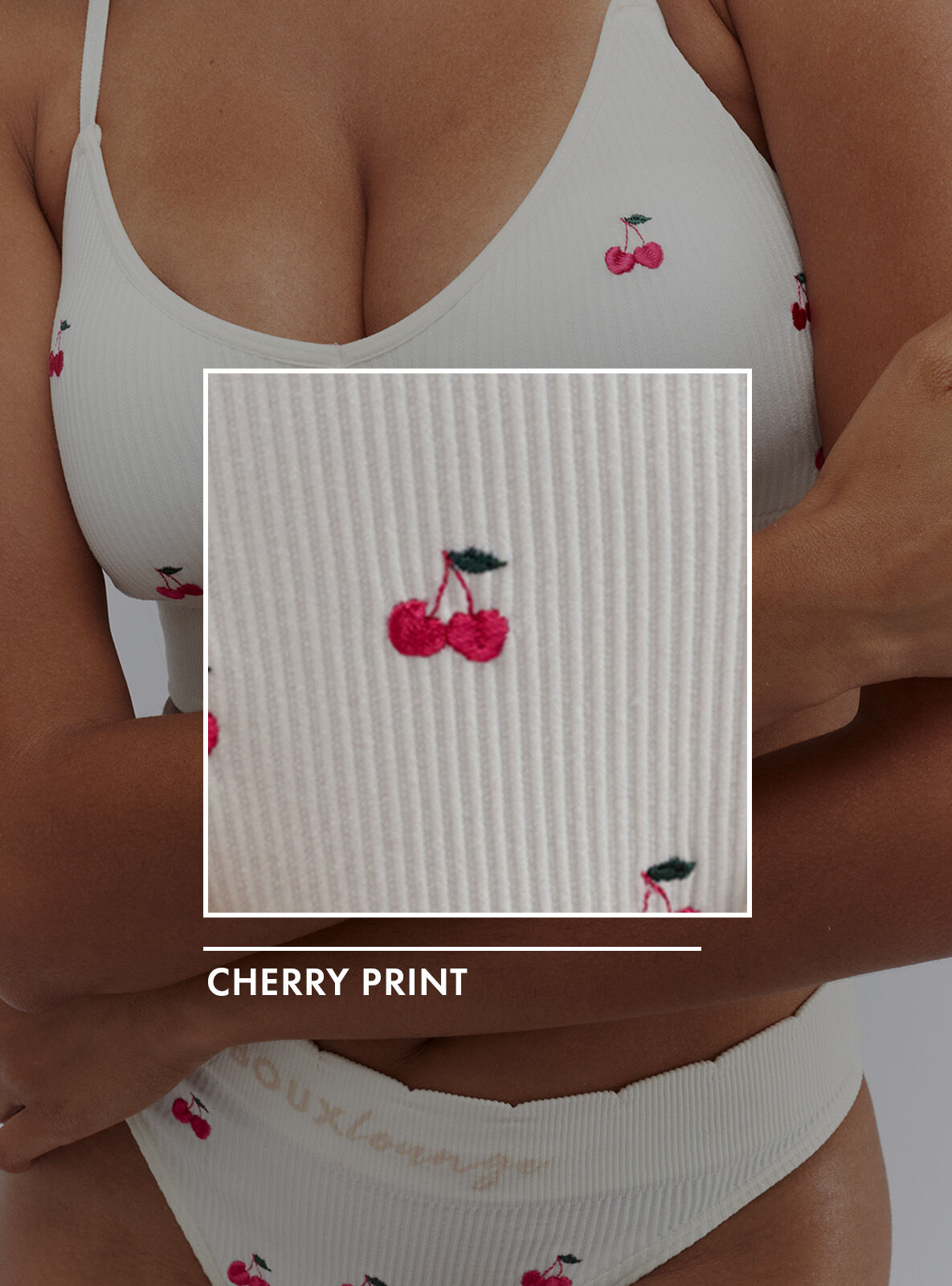 Boux Avenue Ribbed seamless cherry embroidered bralette - Ivory Mix - XS