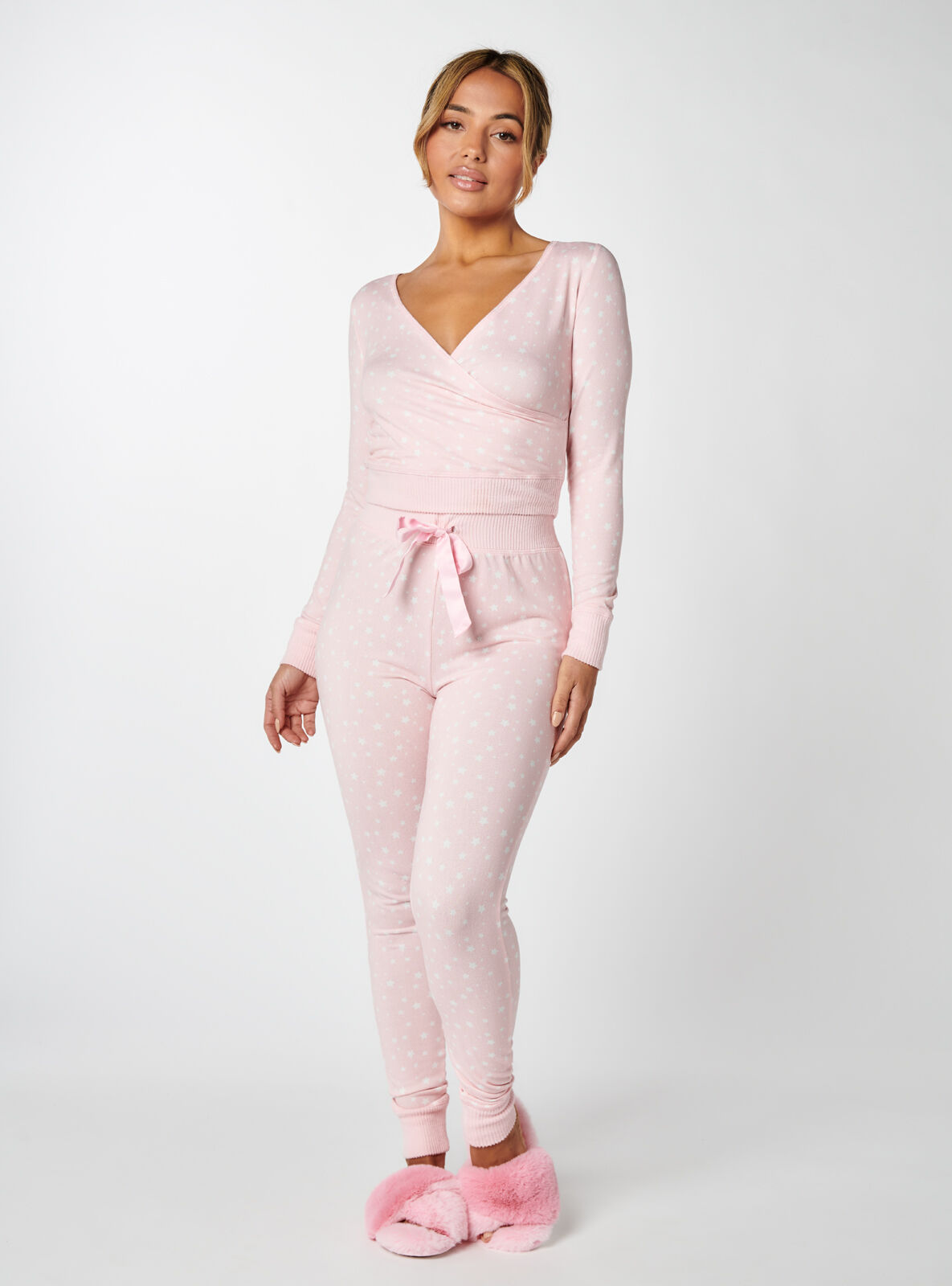 Boux Avenue Star print wrap top and leggings set - Pink Mix - 18