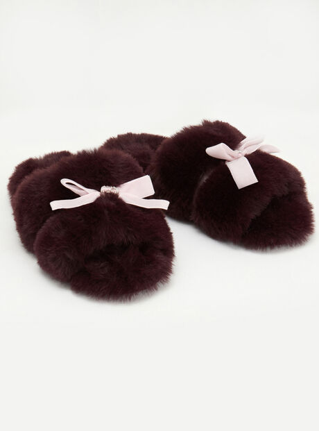 Heart fluffy bow slider slippers