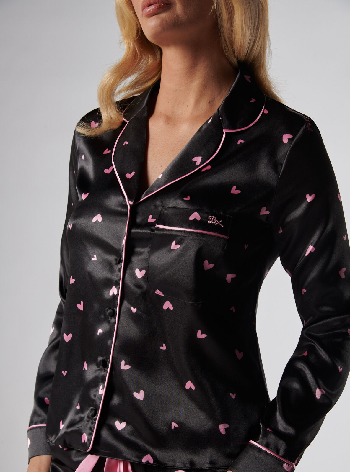 Boux Avenue Heart print satin pyjama set - Black Mix - 10