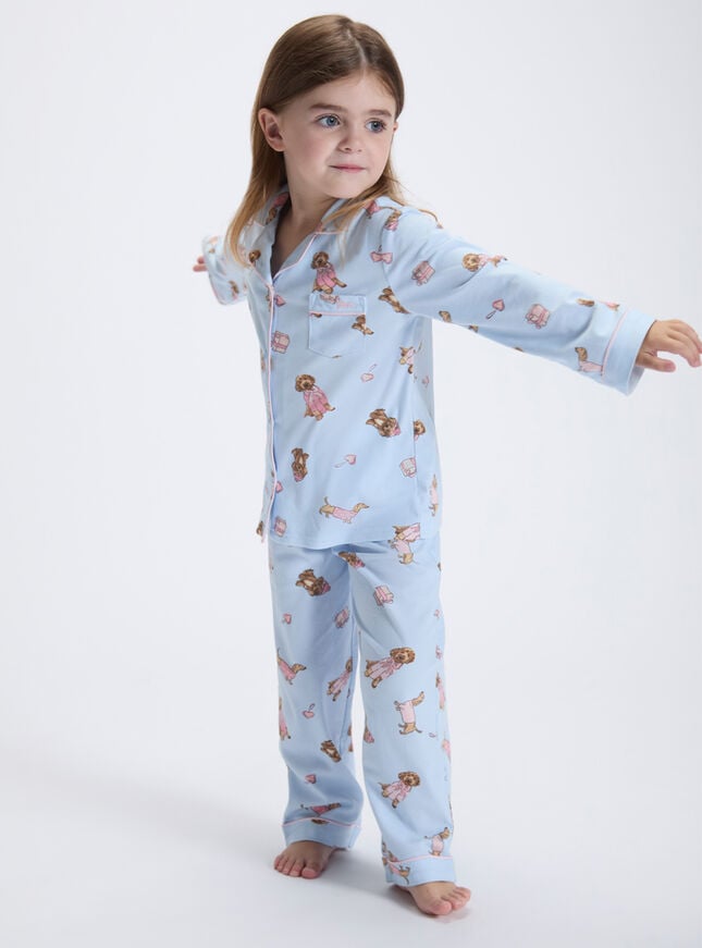 Kids' sausage dog & friends fleece pyjamas in a bag