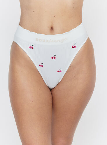 Ribbed seamless cherry embroidered briefs