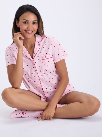 Ditsy heart fleece pyjama shorties in a bag