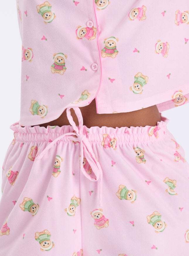 Teddy bear fleece pyjama shorties in a bag
