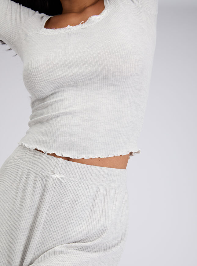 Lace trim ribbed pyjama set