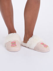 Teddy embroidered fluffy mule slippers