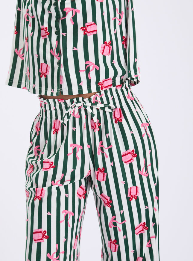 Present stripe fleece pyjamas in a bag