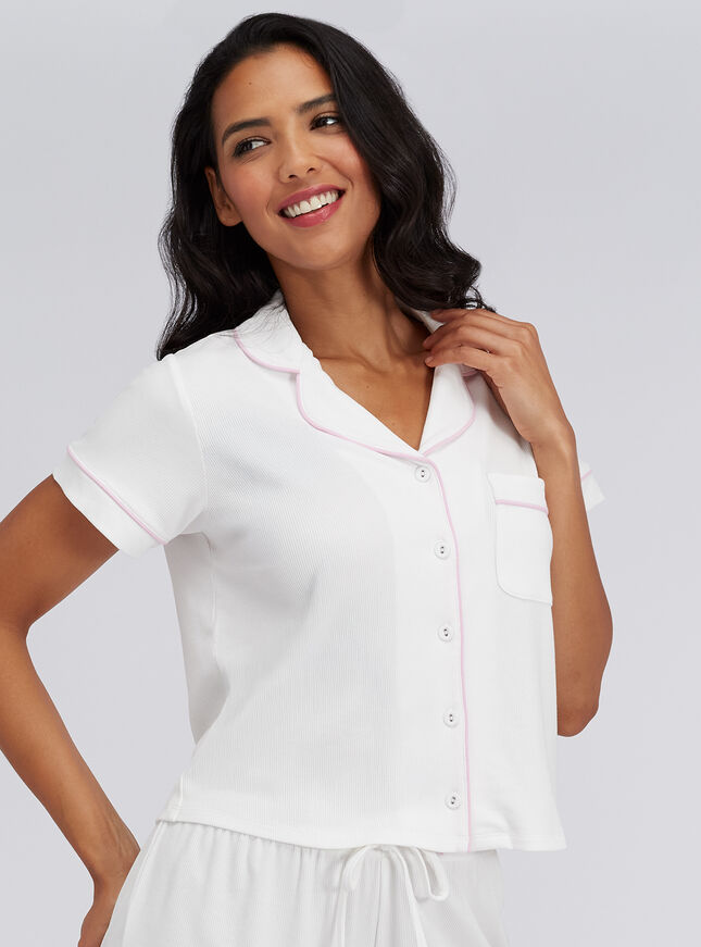 Ribbed modal short sleeved pyjama top