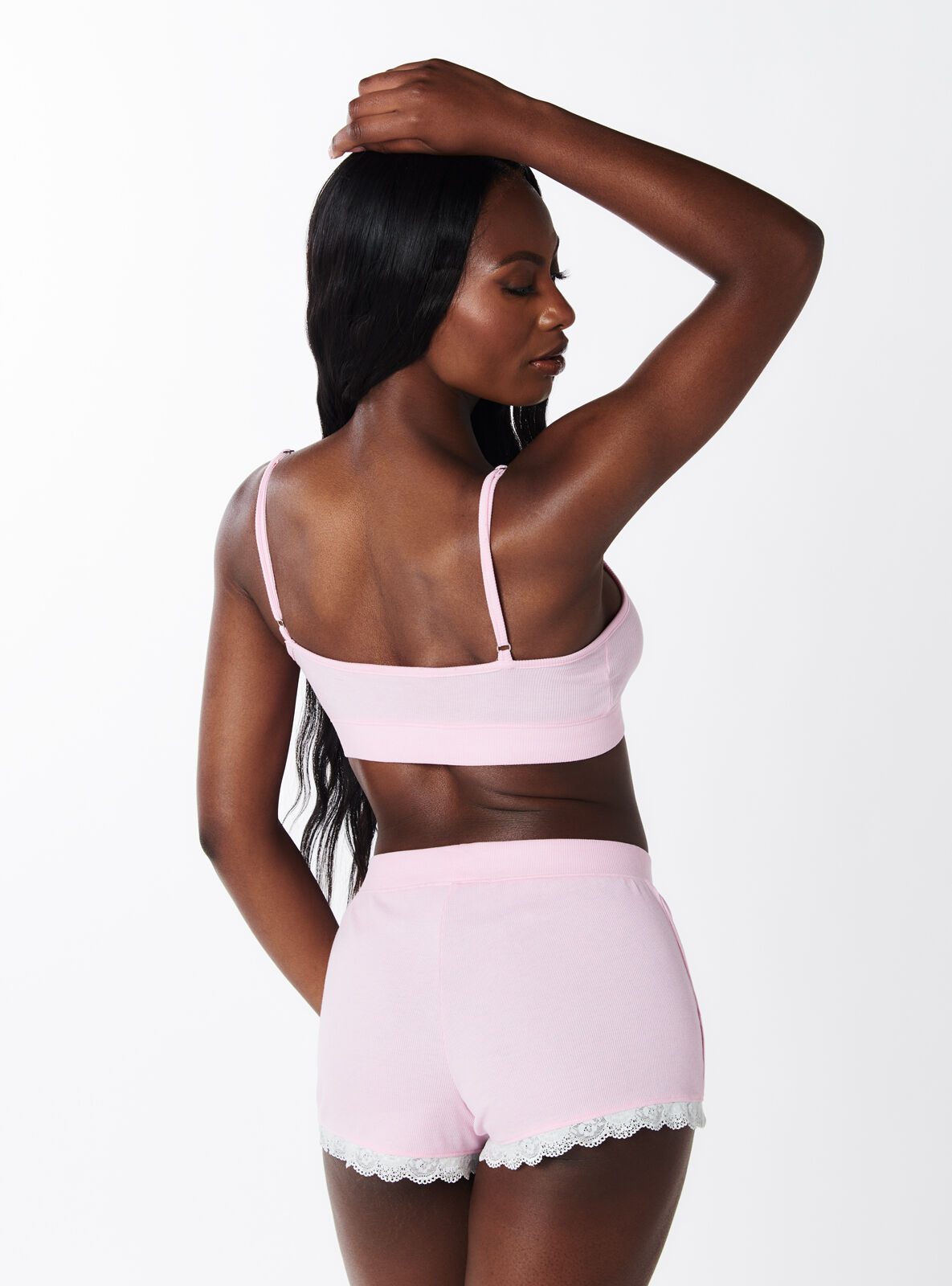 Lace trim bralette short pyjama set Pink Mix Boux Avenue UK