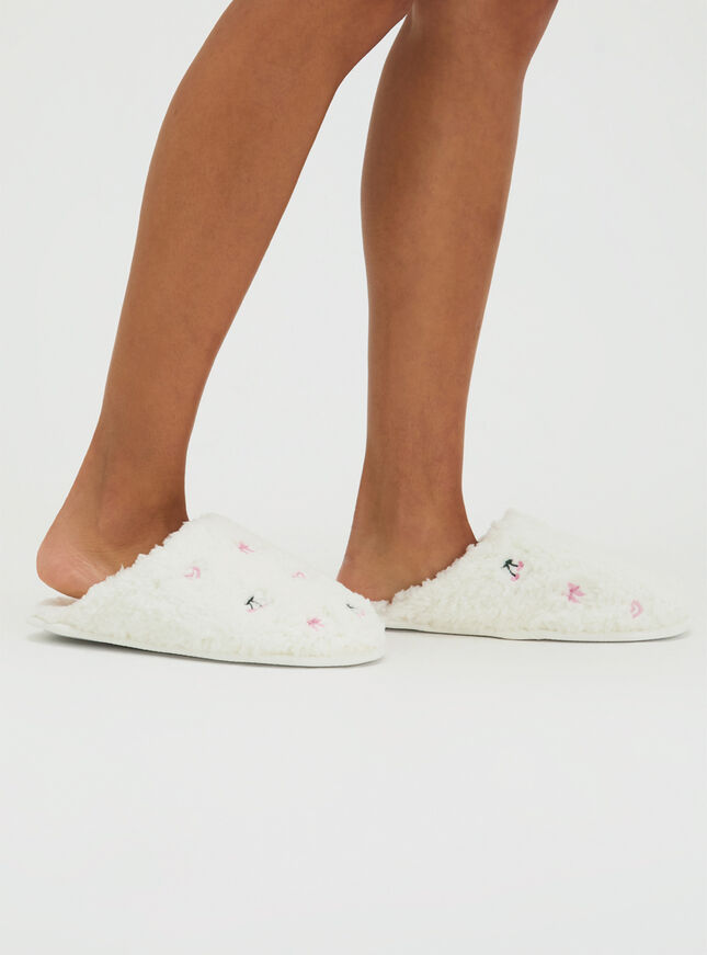 Bow & cherry teddy fleece mule slippers