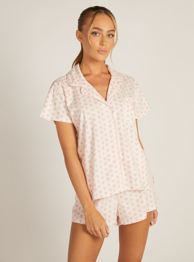 Heart fleece short pyjamas in a bag