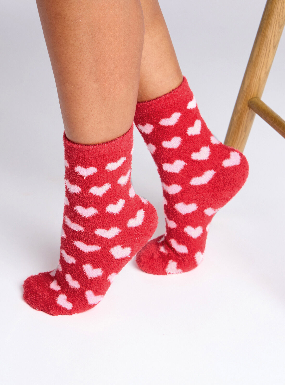 2 pack heart fluffy ankle socks Red Mix Boux Avenue UK