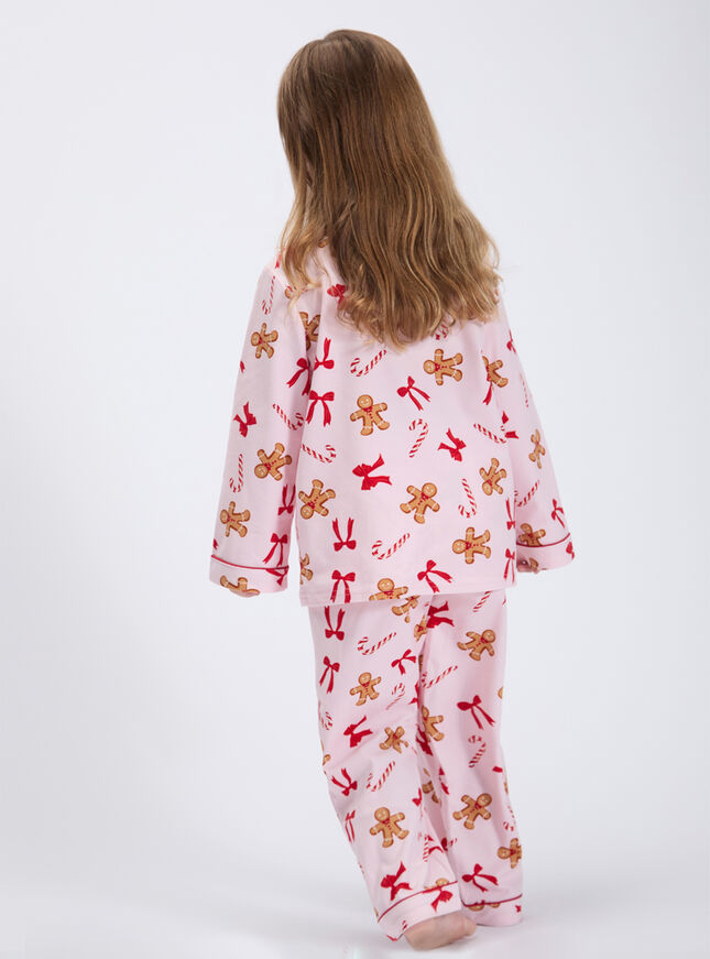 Kids' gingerbread & candy cane fleece pyjamas in a bag