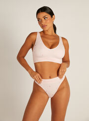 Ribbed seamless heart embroidered thong