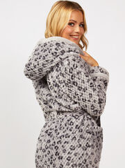 Panther waffle hooded long dressing gown