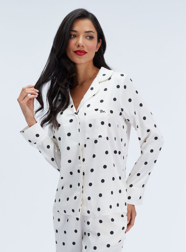 Polka dot satin long pyjama set