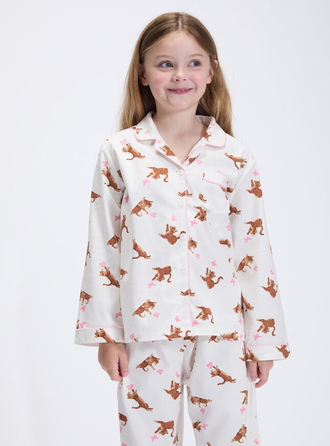 Kids' playful cat fleece pyjamas in a bag