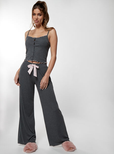 Button ribbed cami pyjama set