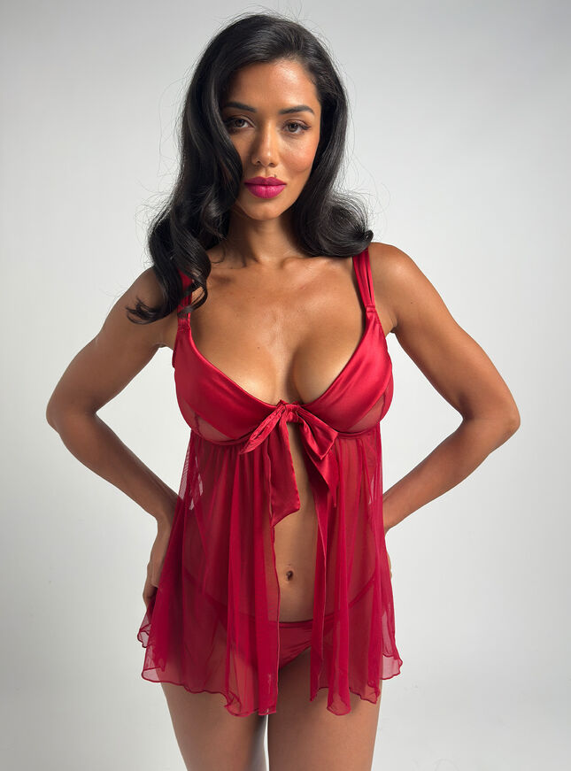 Bow wired babydoll and knicker