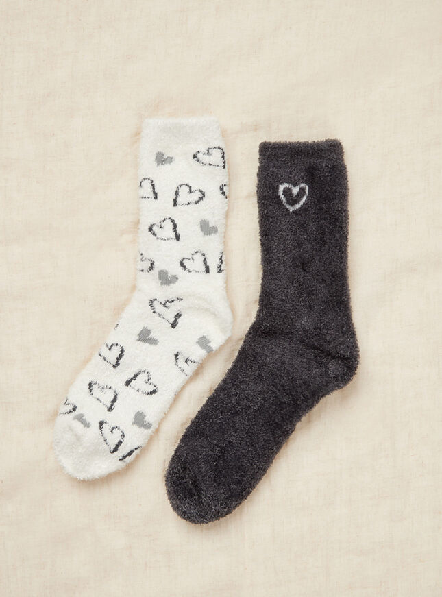 2 pack grey heart cosy socks
