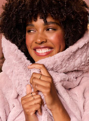 Fur-trimmed sparkle long dressing gown