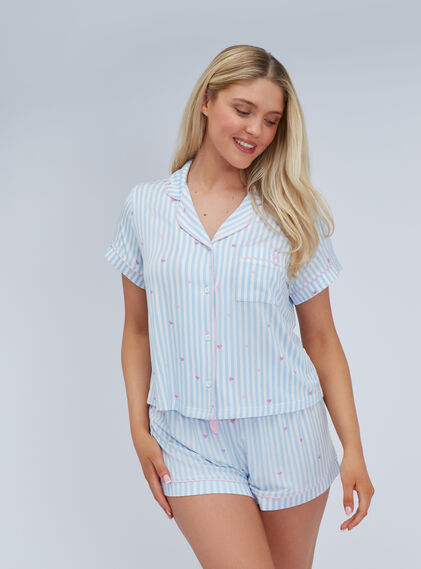 Heart striped modal short pyjama set