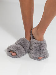 Double band fluffy slider slippers
