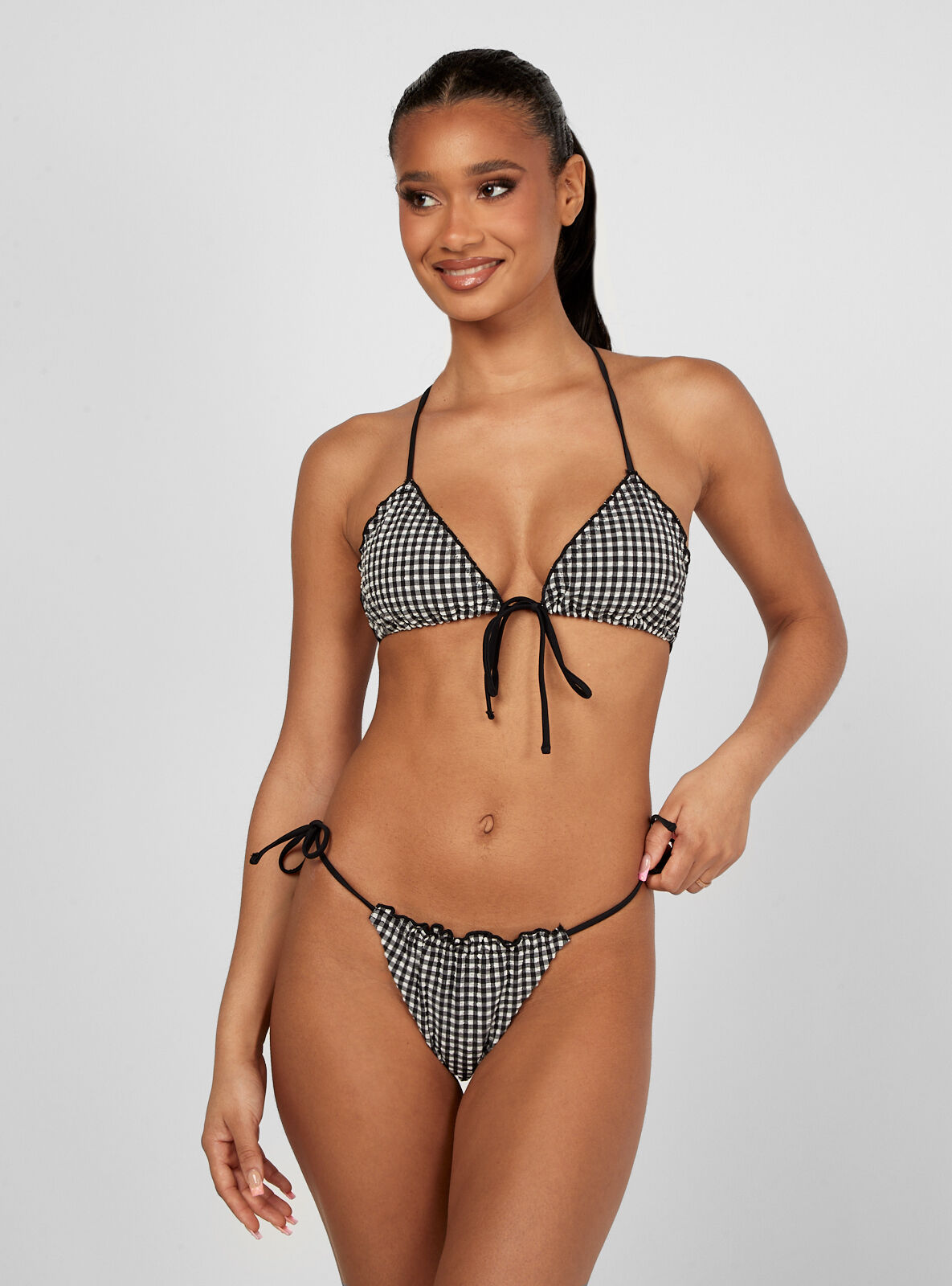 Boux Avenue Galle gingham triangle bikini top - Black & White - 18