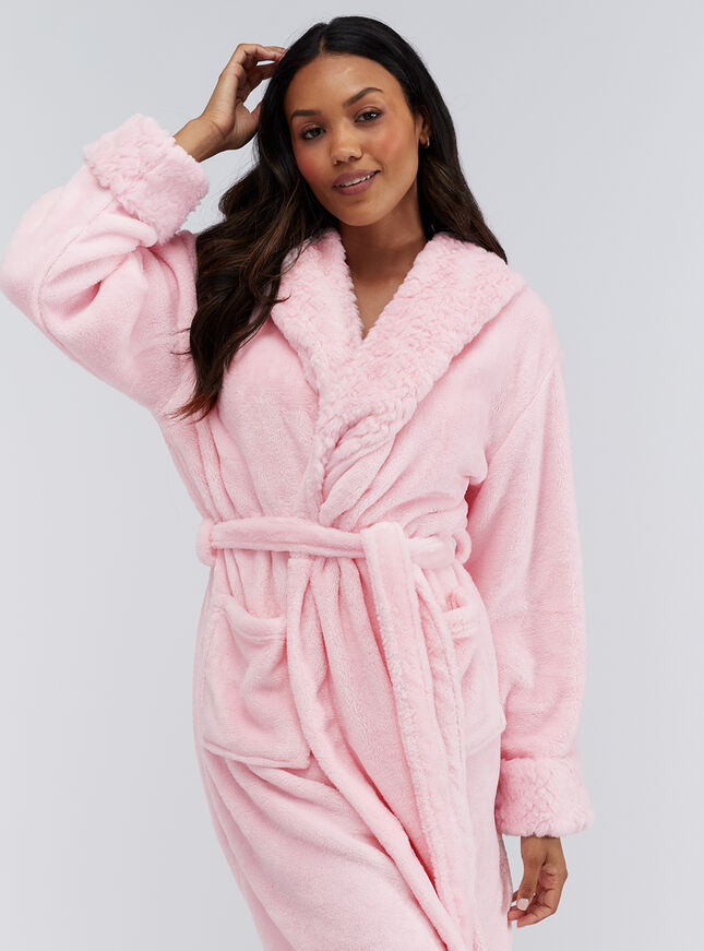 Fur-trimmed midi dressing gown