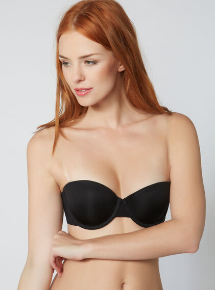 Microfibre moulded strapless bra