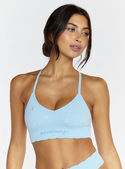 Ribbed seamless daisy embroidered bralette
