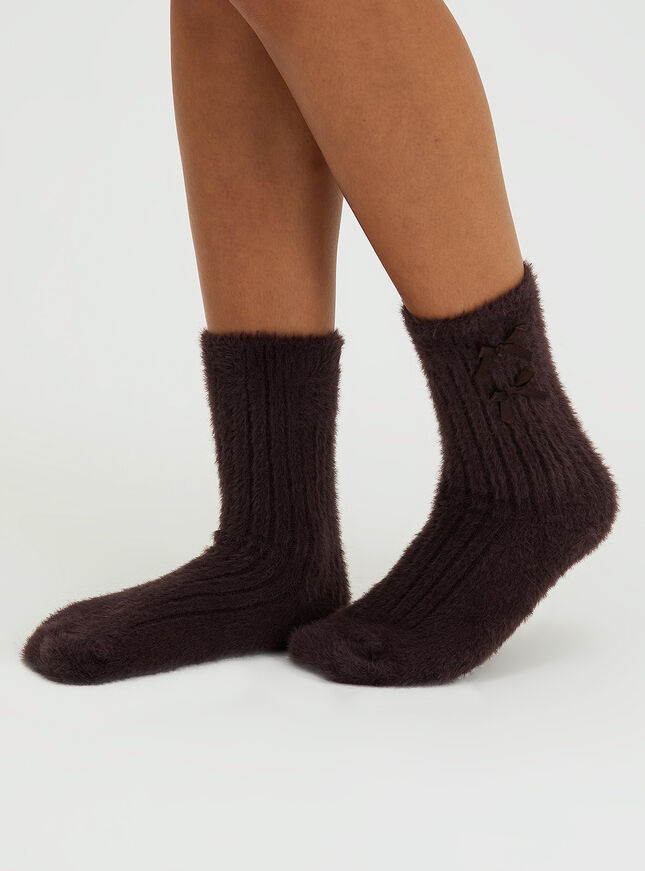 2 pack bow fluffy ribbed socks