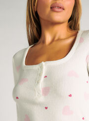 Heart print ribbed henley pyjama set