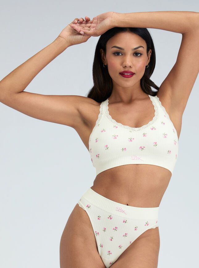 Ribbed seamless floral bralette